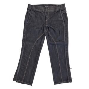 MARC CAIN Black Clam Digger Stretch Jeans Sz 4 Low Waist Leather Trim Zip Hems